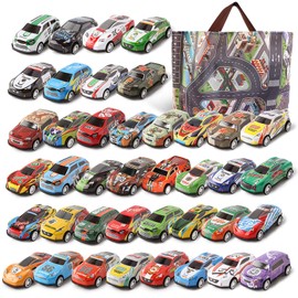 Varrotoy 40 PCS Kids Pull Back Toy Cars with Play Mat,Mini Racing Cars Toy Set,Friction Powered Vehicles,Play Vehicles Set for Boys and Girls 3 4 5 6 7 Years Old