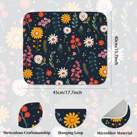 INFUNLY Boho Floral Dish Drying Mat for Kitchen Counter 16"X18" Boho Flowers Absorbent Dish Drainer Mat Anti-Slip Quick Dry Heat Resistant Coffee Bar Mat for Table Faucet Sink Coffee Bar Refrigerator