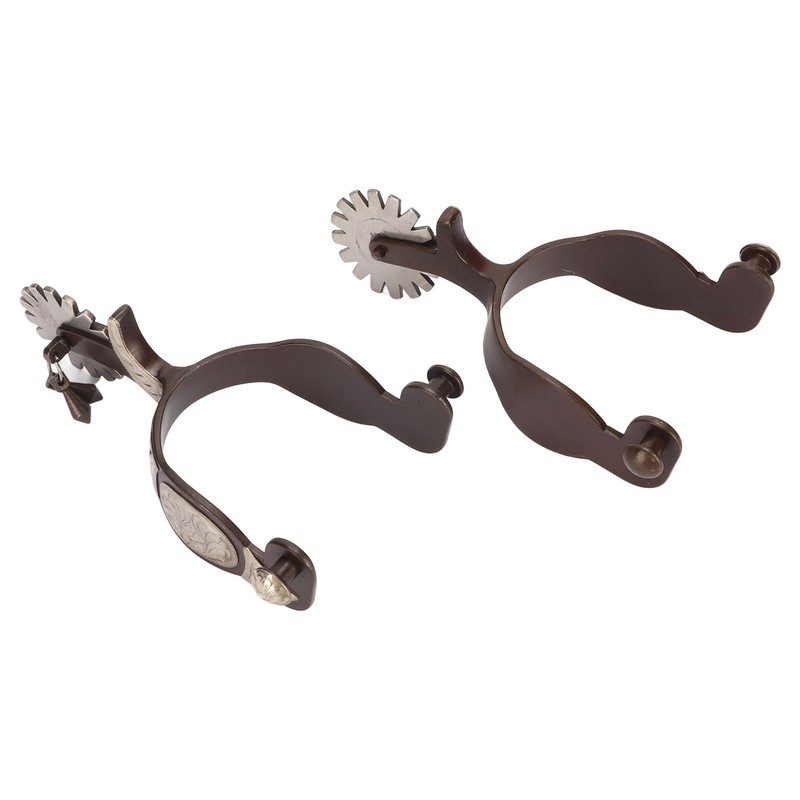 1 Pair Western Cowboy Spurs Carbon Steel Retro Floral Carving