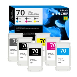 70 Ink Cartridges 130-ml with Chip Replacement for HP 70 Ink Cartridges C9448A C9449A C9450A C9452A C9453A C9454A for DesignJet Z5400 Z5200 Z3200 Z3100 Z2100 Large Format Printers, 6 Pack 70 Ink Kit