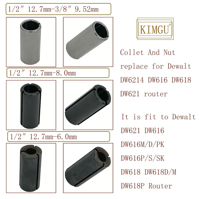 1/2", 1/4", 12mm Collet Chuck And Nut Set Replace for