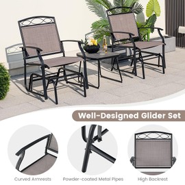 Tangkula Glider Chairs Set of 2, Outdoor Metal Glider Armchairs w/Weather-Resistant Fabric & Heavy-Duty Metal Frame, 2 PCS Gliding Rocking Chairs for Garden, Backyard, Poolside (2)
