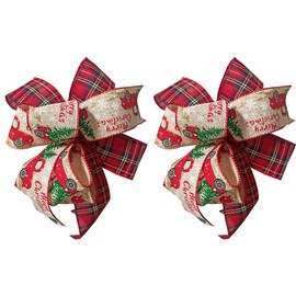 Christmas Bows 2PCS for Wreath 10X10 Inch,Black Red Buffalo Plaid Bows,Rustic Farmhouse Bows Natural Burlap Tree Topper Bows for Front Door Winter Christmas Tree Bows for New Year Xmas Decorations