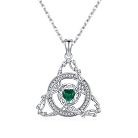 Lovans Celtic Knot Pendant Necklaces for Women Tree of Life Necklace with Heart-cut Cubic Zirconia Celtic Knot Pendant 925 Sterling Silver Chain 18"-20"(Green)