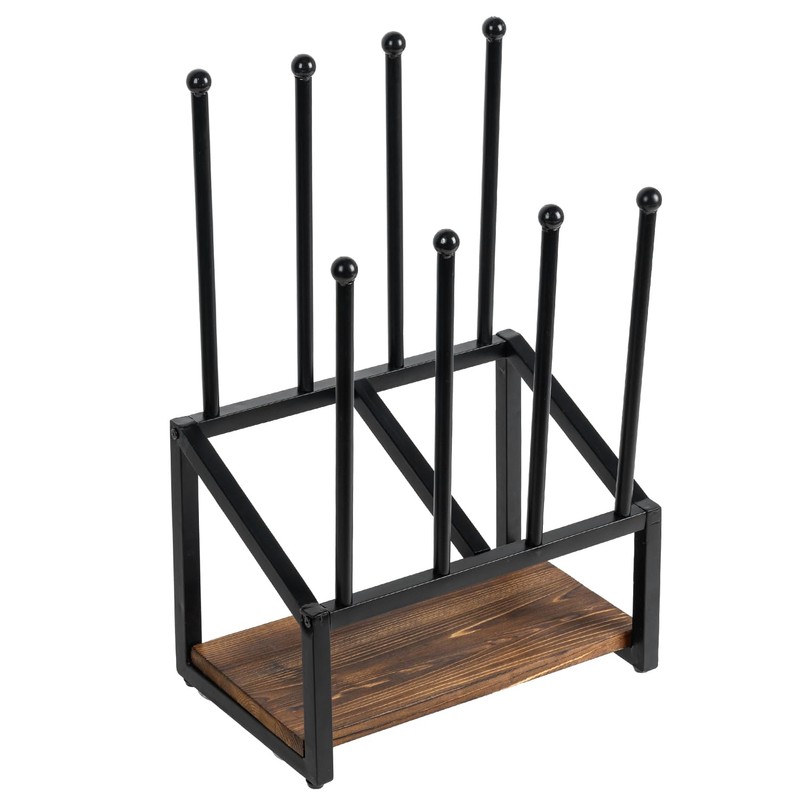 MyGift Industrial Metal & Burnt Wood 4-Pair Boot Rack with