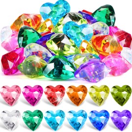 Hicarer 100 Pieces Diving Gem Pool Toys Colorful Big Diamond Acrylic Heart Shape Gems Summer Underwater Swimming Pool Toys Swimming Training Gift for Kids Party Favors Birthday Decorations Prizes