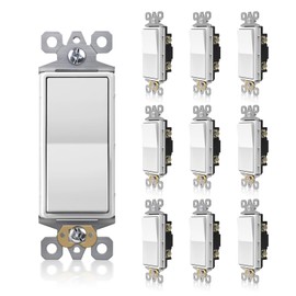 TOPELER 10 Pack 3-Way Decorator Light Switch, Single Pole or Three Way Paddle Rocker Light Switch, 15A 120/277V Electrical Wall Switches, Self-Grounding, Residential Grade, White