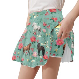YORXINGY - Faldas deportivas para niñas, faldas de tenis y correr con pantalones cortos integrados de 5 a 14 años, Caballo Floral Rosa, 9-10 Años