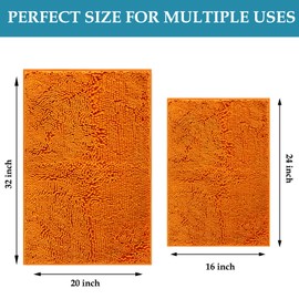 Luxury Chenille Bath Rug, Non-Slip Bathroom Rugs Set, Extra Soft, and Absorbent Shaggy Bathroom Mat Rugs, Plush Bathroom Carpet Runner for Tub, Shower, and Bath Room(24''x17''+20''x32'', Orange)