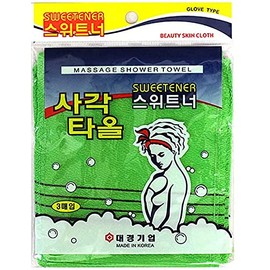Daesung Sweetener, Korean Exfoliating Glove (Pack of 3), Exfoliating Towel, Korean Exfoliating Bath Washcloth (3 Pieces), Death Skin Remover, Made in Korea, Green
