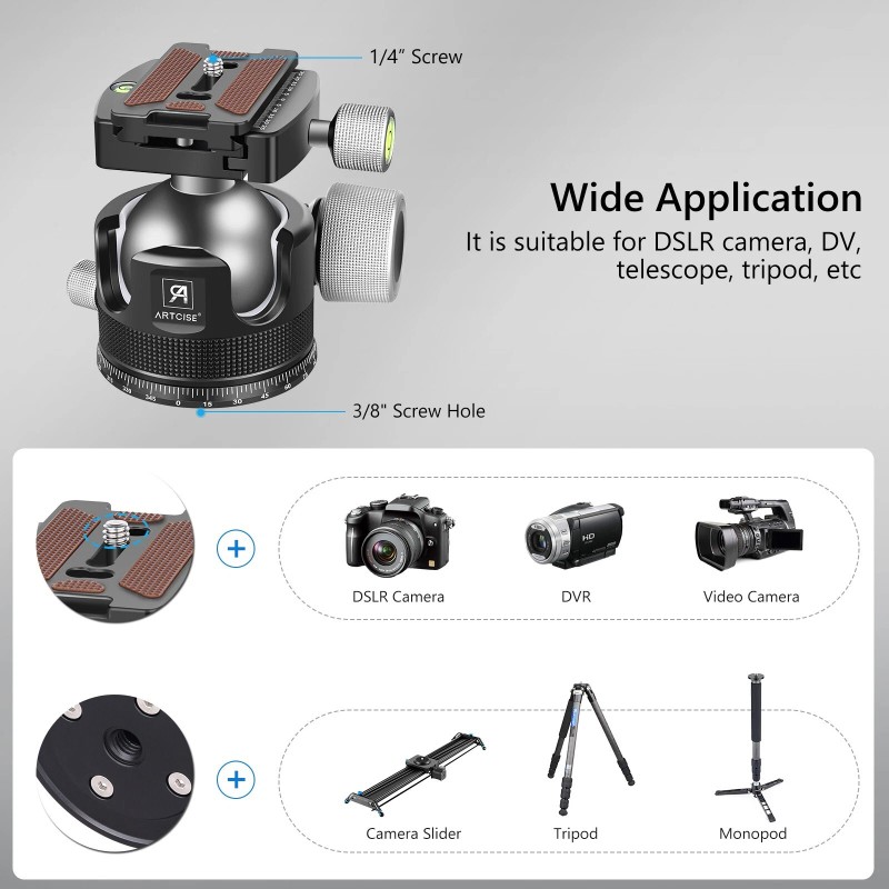 ARTCISE 44mm Low Profile Ball Head All Metal CNC Tripod