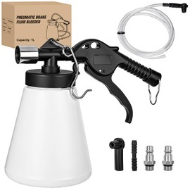 GOOACC Vacuum Brake Bleeder Kit 1L Pneumatic Brake Fluid Bleeder Bottle Fluid Extractor Pump with 4 Adapters Hanging Hook for One Person Brake System Bleeding Tools Brake Pressure Fluid Flush Kit