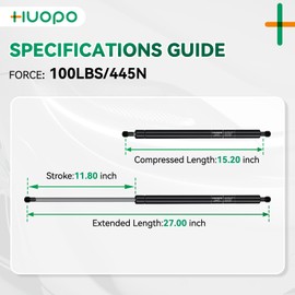 HUOPO 27 inch 100 lb/445 N Gas Struts Shocks 27" Lift Support for Tonneau Cover Truck Lid Undercover Replacement Parts Pickup Bed Cover Boat Engine Snowmobile Trailer Hatch,2pcs