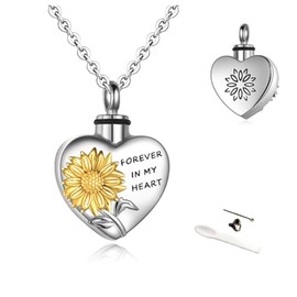 Lrrlaphiv Cremation Jewelry Urn Necklace for Ashes for Women Men Memorial Ashes Necklace for Human or Pet Ashes Keepsake Pendant Lockets with Filling Kit (Sunflower)