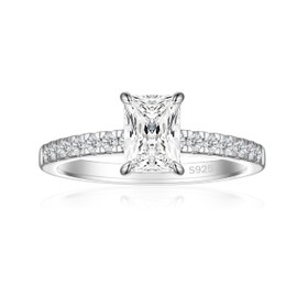 JALOKIVI 1.2CT 925 Sterling Silver Engagement Rings for Women Radiant Cut Solitaire Cubic Zirconia Wedding Promise Rings for Her Size 4.5