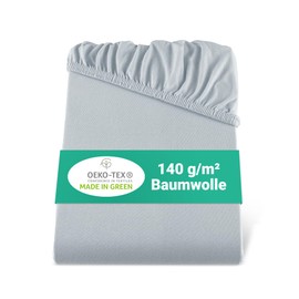 BaSaTex Organic Jersey Fitted Sheet, 100% GOTS (Global Organic Textile Standard) Certified Cotton, Fitted Sheet in All Sizes, Children's and Baby Beds, 60 x 120 – 70 x 140 cm, Anthracite