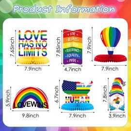 9 Pieces Pride Month Decorations Pride Honeycomb Centerpiece Rainbow Party Decorations Love is Love Table Toppers Centerpieces Love Wins Table Centerpieces for Rainbow Theme Party Supplies