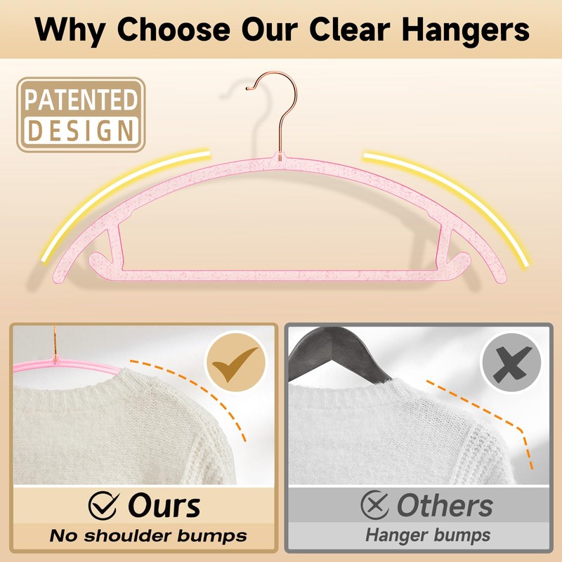 MIZGI Premium Clear Hangers (Pack of 50) Heavyduty- Pink Acrylic