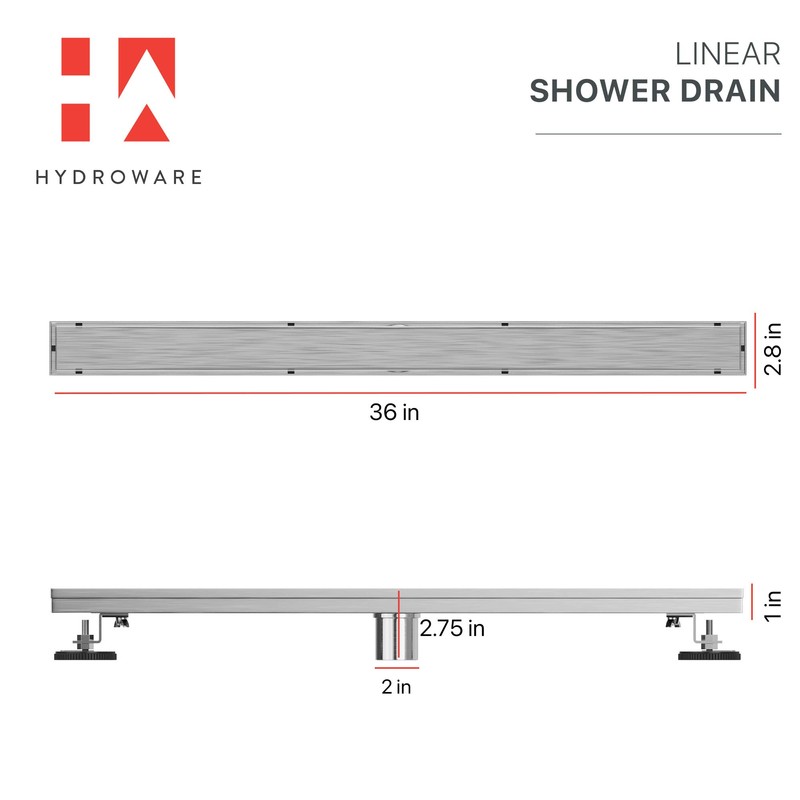 Hydroware Linear Shower Drain with Tile Insert Grate, Stainless Steel