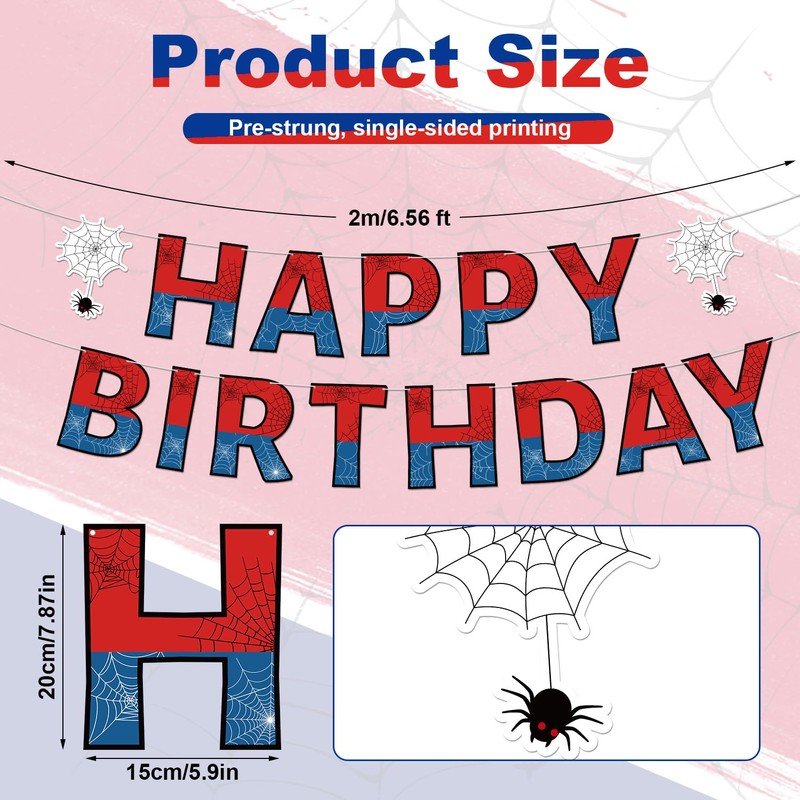 Spider Birthday Birthday Banner, Pre-Strung Spider Theme Happy Birthday Decorations
