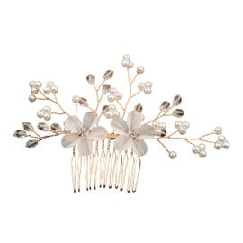 Bridal White Flowers Pearl Rhinestone Handmade Hair Comb Wedding Hair Accessories for Bridesmaids women