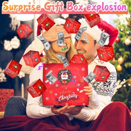 xinrongda Surprise Gift Box Explosion for Money, Pop Up Explosion Box with Confetti, Happy Birthday Money Box for Cash Gift, Folding Bouncing Gift Box for Christmas