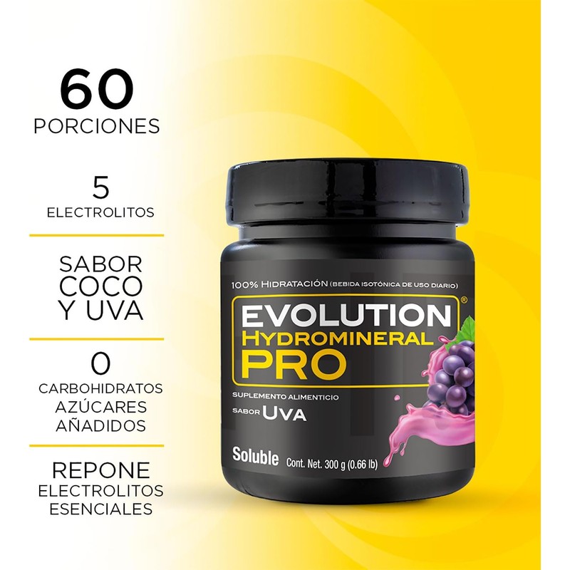 EVOLUTION, Electrolitos, Bebida Hidratante en Polvo, Hydromineral Pro, 5 Electrolitos,