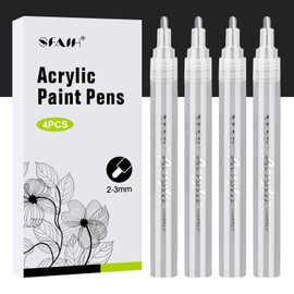 SFAIH Silve Paint Markers Paint Pens - 4 Pack 2-3MM Medium Tip Metallic Acrylic Markers for Rock Painting, Wood, Metal, Fabric, Plastic, Canvas, Glass, Ceramic, Diy Crafts, Drawing, Tire