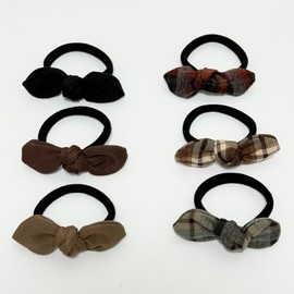 Jseng 6PCS Bow Hair Ties Plaid Bunny Ear Hair Accessories for Women