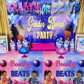 Funmemoir Beauty or Beats Gender Reveal Decorations - Hip Hop Gender Reveal Table Cloth, Table Decorations for He or She 80s 90s Retro Disco Hip Hop Music Themed Boy or Girl Baby Shower Supplies