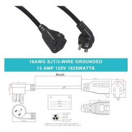 [5 Pack] Flat Plug Short Power Extension Cord - 8inch Low Pr
