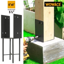 WOWACE 6"x6"(Actual 5.5"x5.5") Stainless Steels U-Shape Post Holder Bracket, Wet Concrete Post Anchor, Heavy-Duty Post Base Bracket for Fence, Deck Railing, Wood Gazebo, Pergola (4pack-Dark Gray)