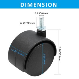 suiwotin 4pcs 2 Inch Swivel Caster Wheels, M6 Threaded Stem Caster Wheels, Heavy Duty Casters, Black Nylon Wheel Replacement for Furniture, Table, Cabinet, Shelf