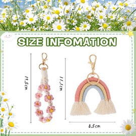 Guidre Boho Macrame Keyring, Flower Keyring, Boho Rainbow Keychain, Daisy Design Keychain for Women Girls Boho for Women, pink
