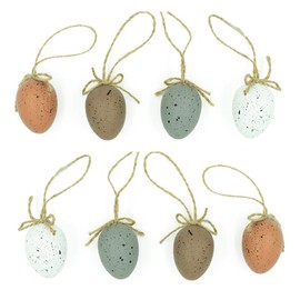 MACOSA NO63561_x2 Dekoeier 16 STK. Kunststoff Weiß Braun Grau gesprenkelt Ostereier hängend Oster-Deko Osterhasen Osterdekoration Tischdeko Frühlingsdeko