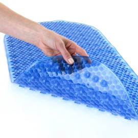 SlipX Solutions Mildew Resistant Bath Safety Mat with Suction Cups: Blue Non-Slip Bathtub Mat