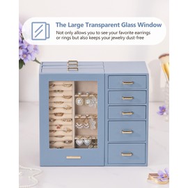 Homde Jewelry Organizer large for Dresser: Big Jewelry Box for Women - Holder with Drawers - Elegent Necklace Earring Ring Display Modern Gift (Grey Blue)