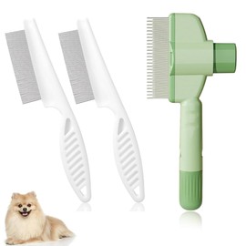 VONJUMA 3 Pcs Flohkamm Für Katzen Selbstreinigender Flohkamm Für Haustiere Selbstreinigender Katzenkamm Haarbürste Flohkamm Kamm Zur Entfernung Von Tierhaaren Flohkamm Fellpflegebürste Grün Weiss
