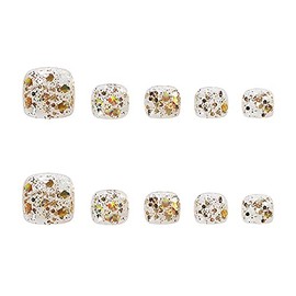 24pcs Short Glitter Fake Toenails Acrylic False Toe Nails With Design Sparkle Toe Nail Tips for Women Girls Press on Artificial Toenails Gold Glue On Toe Nails