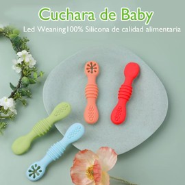 Juego de 6 cucharas masticables de silicona arcoíris pequeños, probado en seguridad, sin BPA, apto para microondas, lavavajillas，Autoalimentación para etapa 1 y etapa 2