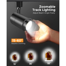 VANoopee 3-Color Zoomable 20W LED Track Lighting Heads H Type Track Light Heads Dimmable Bright Ceiling Spotlight Fixtures for Kitchen, 3000K 4000K 5000K Adjustable, CRI90+ 15°-60° 2000lm Black 1 Pack