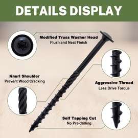 LIONMAX Lag Screws 4 Inch, Structural Wood Screw #14 x 4", 50-PCS Heavy Duty Construction Screw, Rust Resistant, Washer Head, Black Coated Exterior Wood/Lag/Timber Screws, Star Drive with Bit