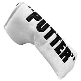 White Golf Blade Putter Head Cover Headcover Magnetic Letter Putter Golf Headcover - Premium Synthetic Leather Putter Cover for Golf Clubs fits for Most Brands