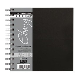 Daler-Rowney Ebony Sketchbook, Smooth Surface, 160gsm, Spiral Bound, Square, 14 x 14cm, Natural White, 54 Sheets, Ideal for Professionals