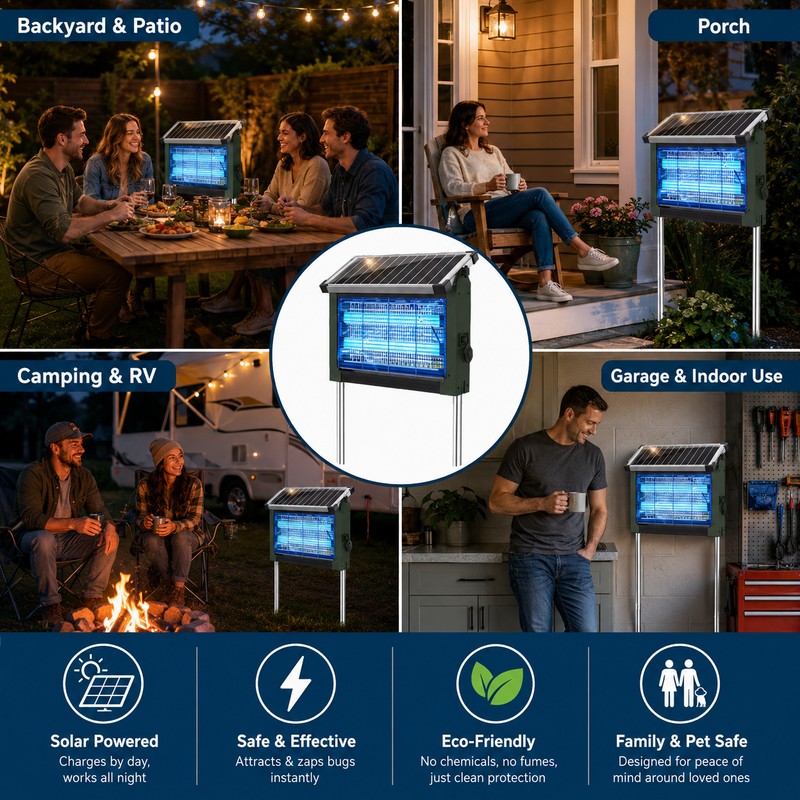 Solar Bug Zapper for Outdoor Use – 4500V Waterproof Mosquito