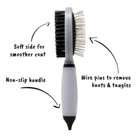 Double Sided Pet Grooming Salon Brush - 2 in 1 Pin & Bristle Soft Brush - For Dogs, Puppies and Cats with Long or Short Hair