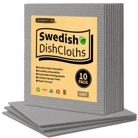 HOMERHYME Kitchen Towels, 10 Pack Dish Towels for Kitchen, Absorbent Swedish Dishcloths, Multipurpose Kitchen Cellulose Sponge Cloths, Reusable Washable Paper Towels for Home & Kitchen, Grey 7" x 6"