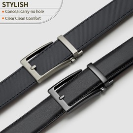VANNANBA 2 Pack Ratchet Leather Belt for Men - Sliding Belt in Gift Set Box for Mens Dress Casual 1 3/8" - Trim to Fit with Automatic Buckle Alloy(8+9,34"-36" Waist Adjustable)