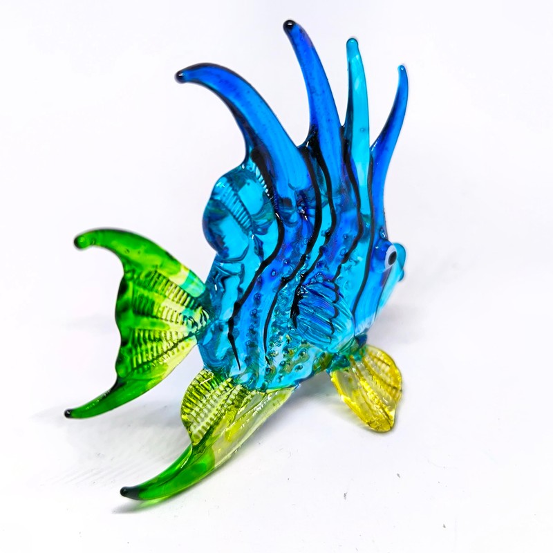 ZOOCRAFT Handcrafted Blue Glass Fish Figurine Exquisite Hand Blown Aquarium