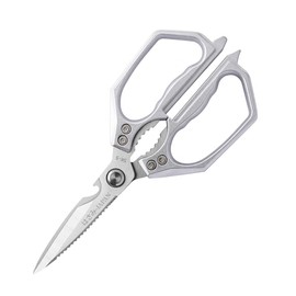 Premium Kitchen Scissors,Heavy-Duty Stainless Steel Kitchen Shears,Multi-Purpose Scissors with Serrated Blade for Cutting Chicken, Meat, Fish,Vegetable, BBQ, Open Jars and Nut Cracker (Silver)